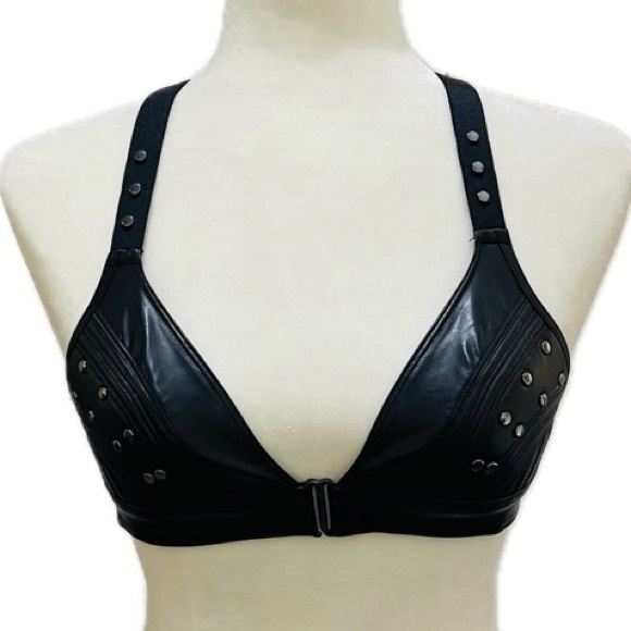 Honey Birdette Bundle Faux Leather Studded Black Bra, Garter Belt with Satin Bag - Picture 5 of 16